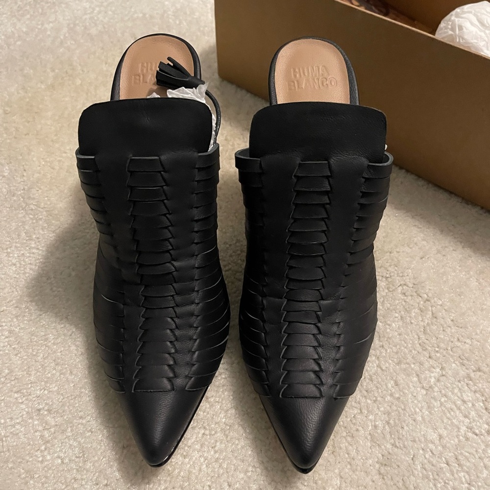 Huma Blanco Black Jenny Woven Ankle Tie Heels